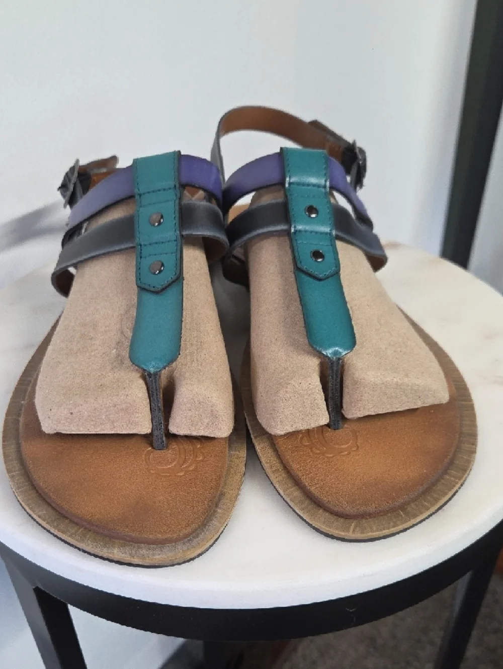 Clarks Womens Teal Purple Black Leather T-Strap Slingback Sandals Size 11M - Picture 2 of 6
